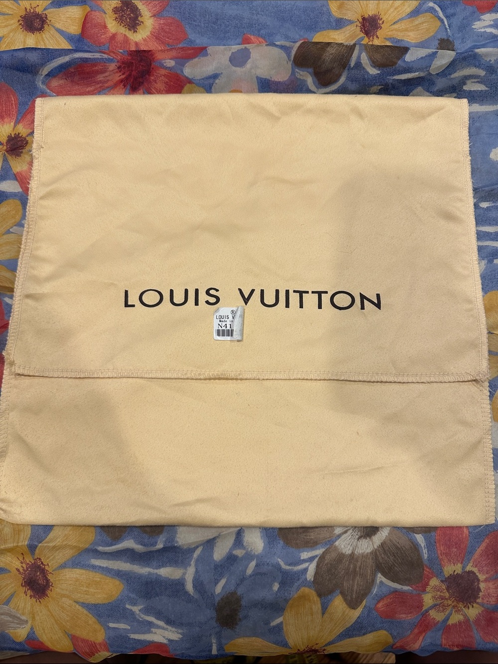 Louis Vuitton Cream Dust Bag with Black Logo